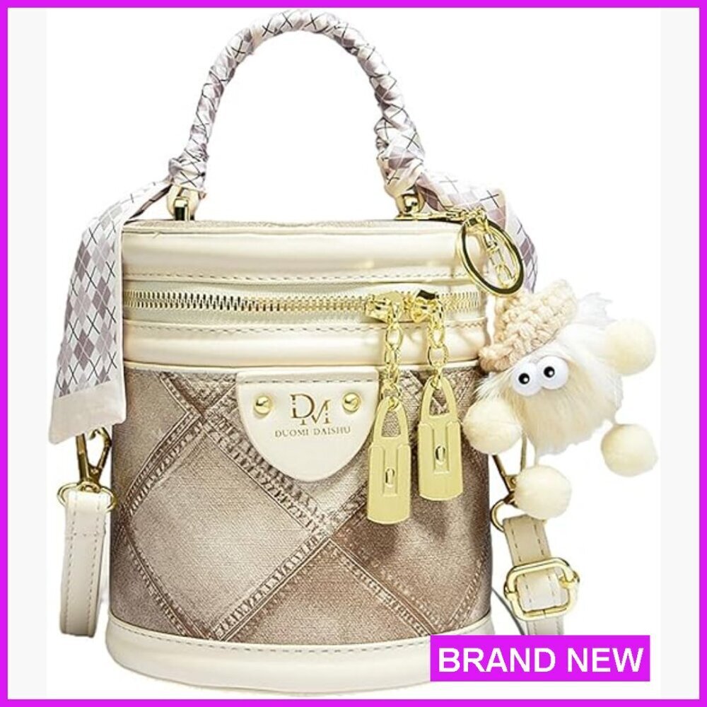 Retro Canvas Bucket Bag Cylinder Purse Shoulder Crossbody Handbag Zipper
